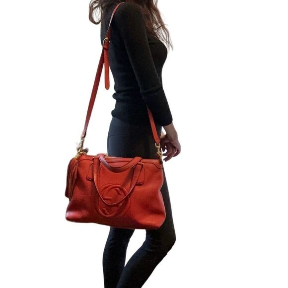 Gucci orange red soho two ways cross body bag and tote - Picture 15 of 16